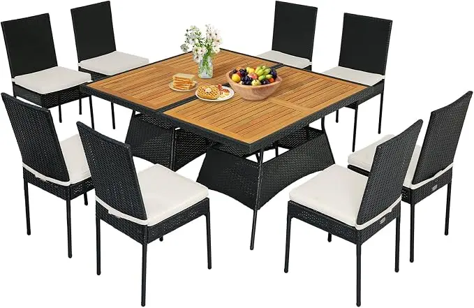 Tangkula 10 Piece Wicker Patio Dining Set, Outdoor Rattan Table & Chairs Set