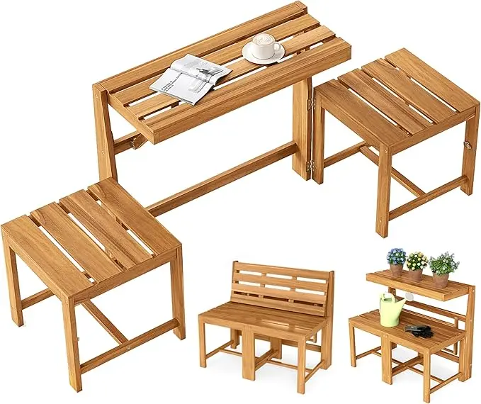 Tangkula 3-in-1 Convertible Bench Picnic Table, Space-Saving Patio Convert A