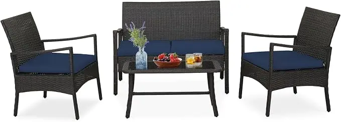 Tangkula 4 Pieces Outdoor Conversation Set, Patio PE Wicker Sofa