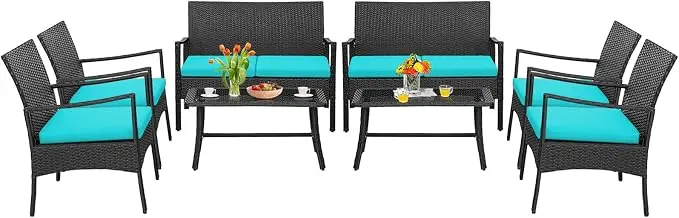 Tangkula 8 Pieces Rattan Conversation Set, Patio Sofa Couch Set