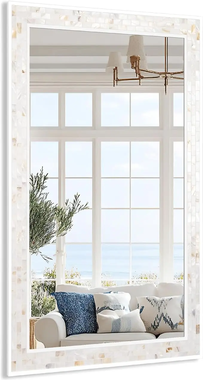 Tanmicoshomy 20x 28 Inch Rectangle Wall Mirror, Natural Shell Framed