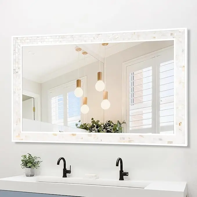 Tanmicoshomy 26 x 40 Inch Rectangle Bathroom Mirror, Natural Shell Framed