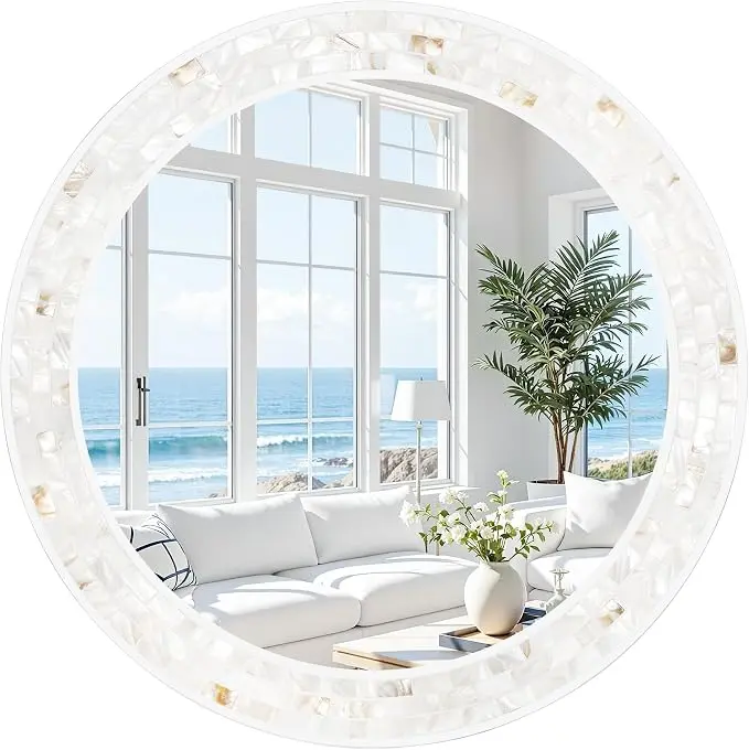 Tanmicoshomy Round Wall Mirror 24 Inch, Circle Mosaic Mirror