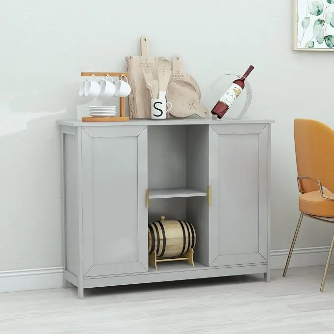 TaoHFE Grey Kitchen Pantry, Modern Wooden Small Credenza Sideboard Coffee