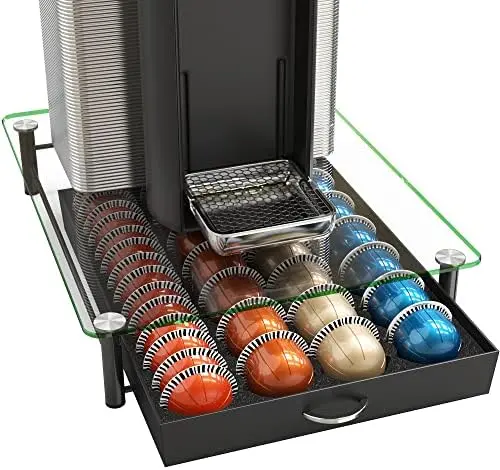 Tempered Glass Vertuo Pod Holder, Fits 28 Large/56 Small Pods