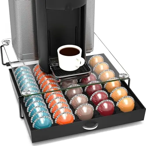 Tempered Glass Vertuo Pod Holder, Fits 30 Large/60 Small Pods