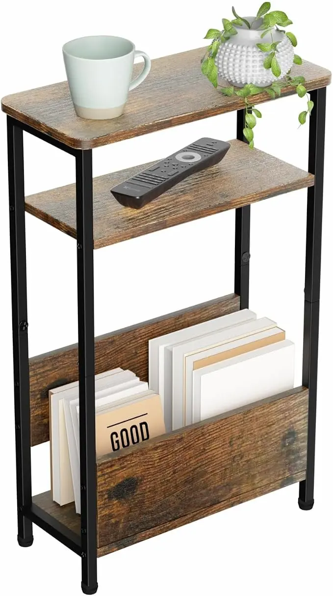 THUMEYE 7.1" Narrow Side Table for Small Spaces, 3 Tier Small End Table