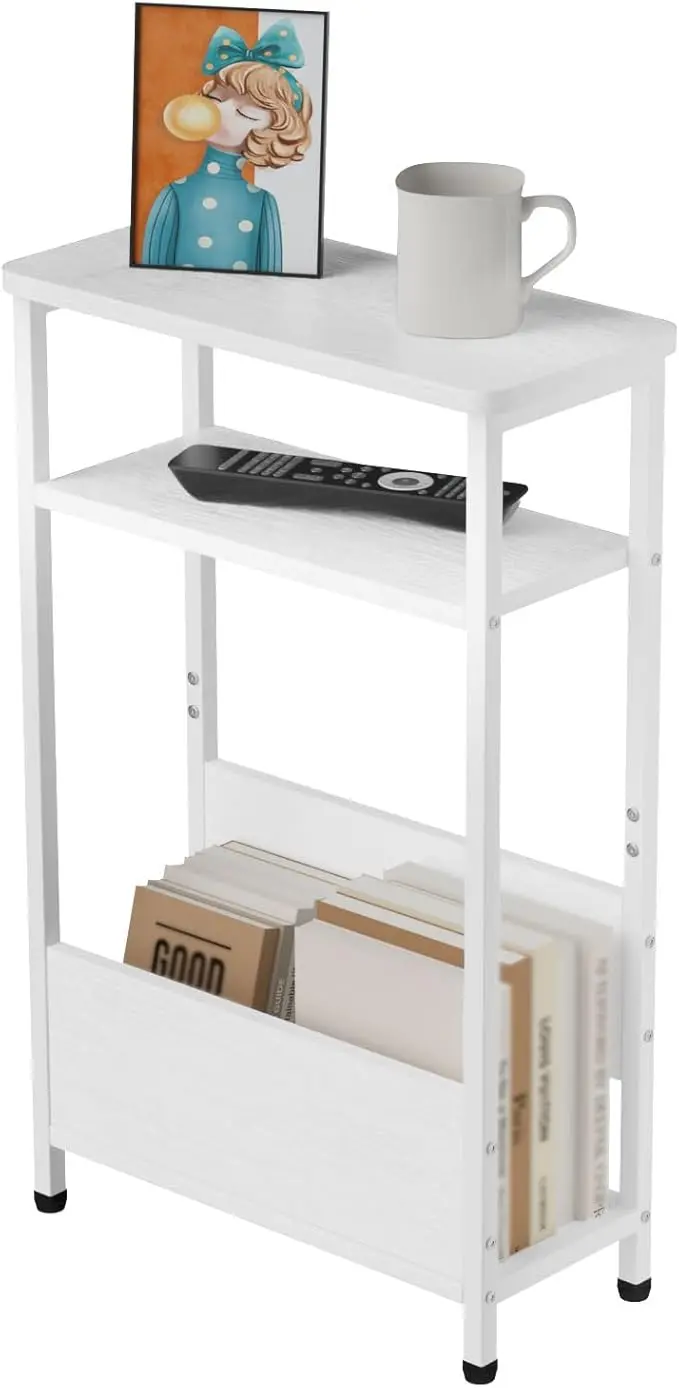 THUMEYE 7.1" Narrow Side Table for Small Spaces, 3 Tier Small End Table