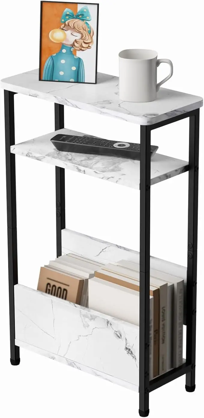 THUMEYE 7.1" Narrow Side Table for Small Spaces, 3 Tier Small End Table