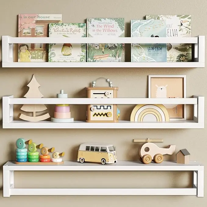 TidyCorner Upgraded Thick Floating Shelves, 24 Inch Solid Wood Bookshelf
