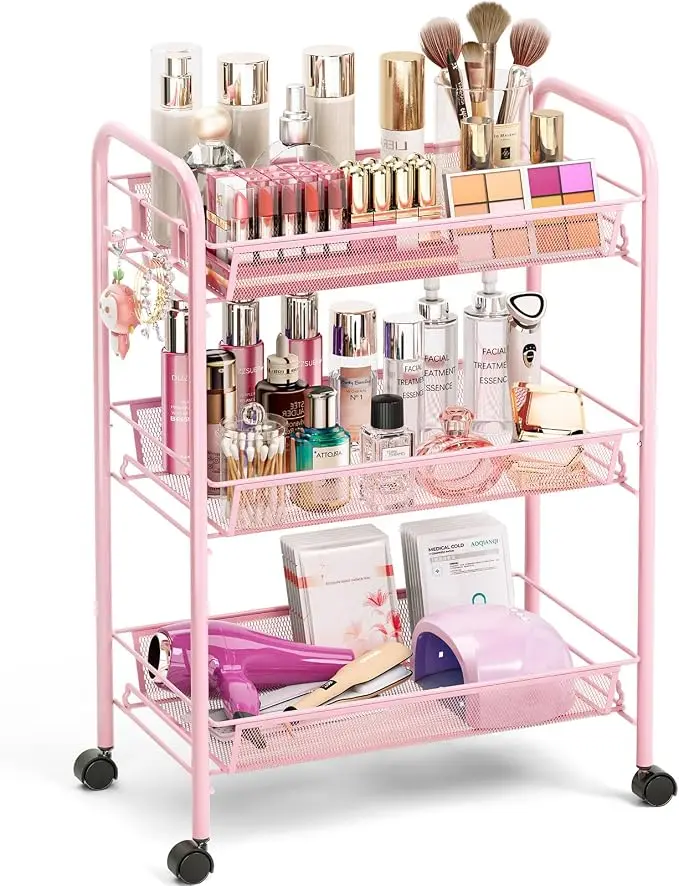 TOOLF 3 Tier Rolling Cart Pink