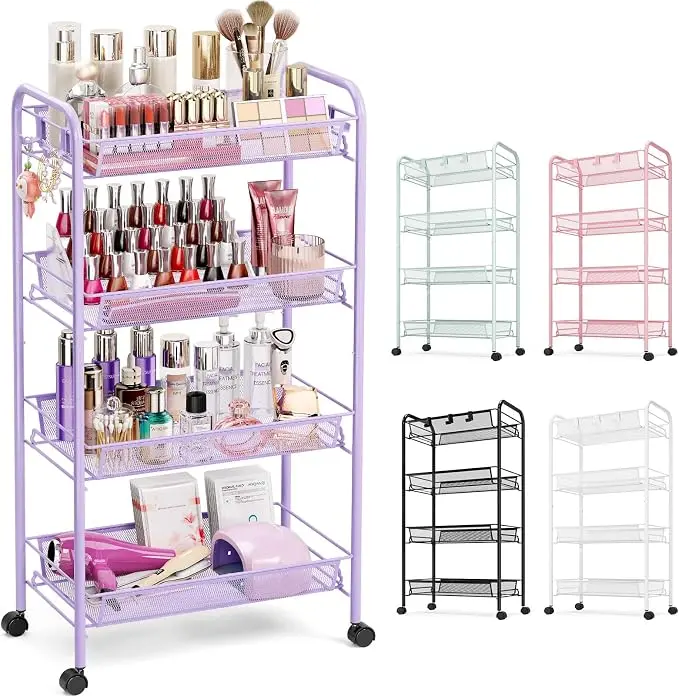 TOOLF 4-Tier Rolling Cart, Metal Utility Cart