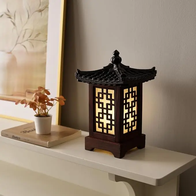 Traditional Korean Wood Lamp | Handmade Asian Oriental Table Lantern | Bedside