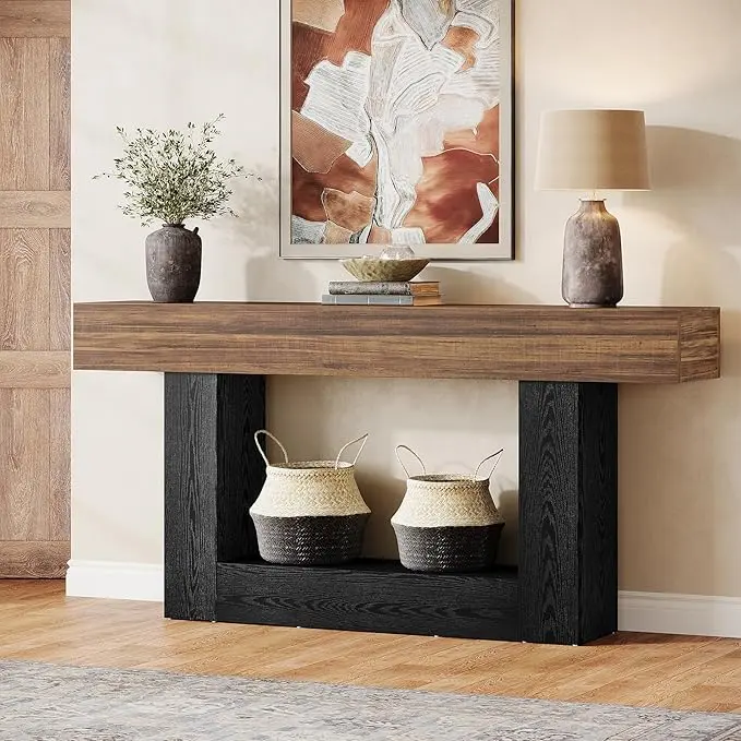 Tribesigns 63-Inch Long Console Table, 2-Tier Entryway Table Sofa Table