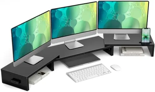 Triple Monitor Stand Riser with Smartphone Holder, Black