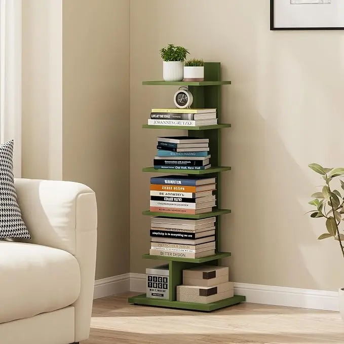 TUTOTAK Bookshelf, 6-Tier Bookcase, Narrow Spine Book Shelf