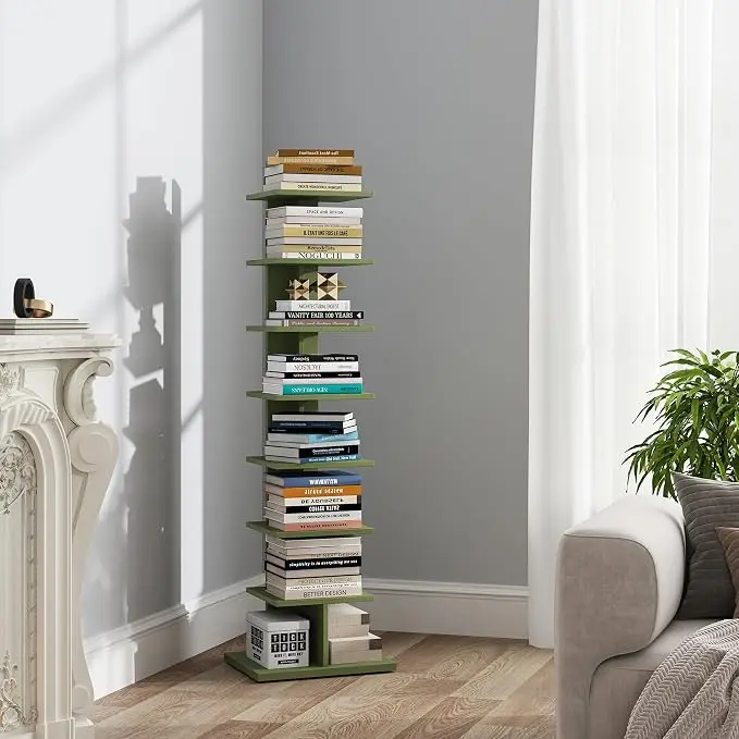 TUTOTAK Bookshelf, 8-Tier Bookcase, Narrow Spine Book Shelf