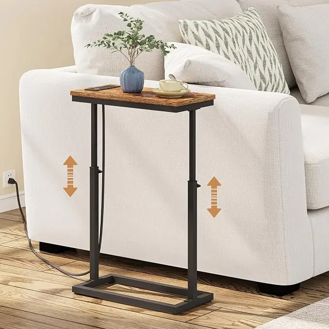 TUTOTAK End Table with Charging Station, Side Table, Tall Couch Table, Sofa