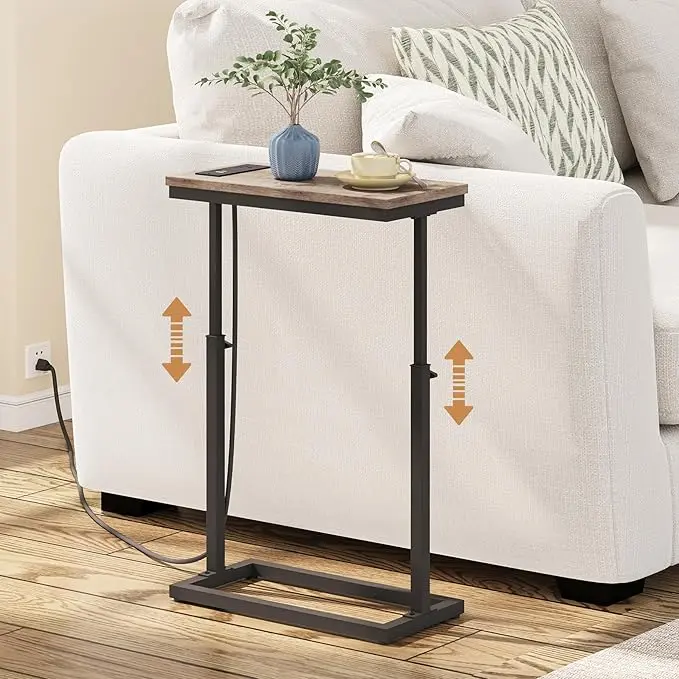 TUTOTAK End Table with Charging Station, Side Table, Tall Couch Table, Sofa