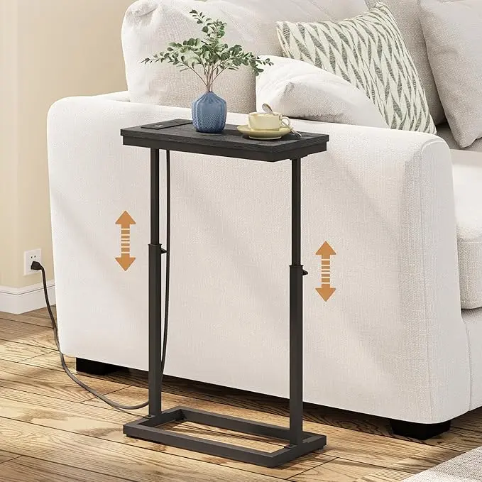 TUTOTAK End Table with Charging Station, Side Table, Tall Couch Table, Sofa