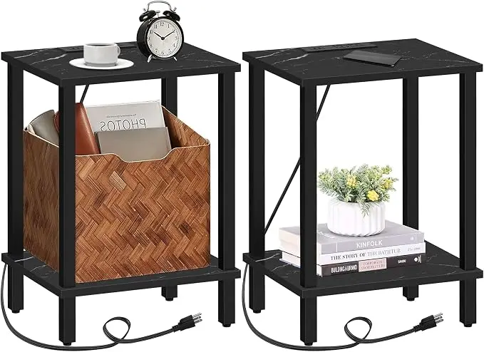 TUTOTAK End Table with Charging Station, Small Side Table, Nightstand Bedside