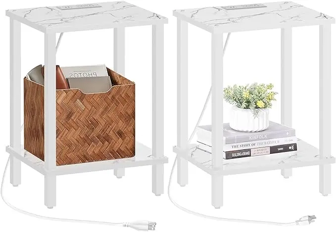 TUTOTAK End Table with Charging Station, Small Side Table, Nightstand Bedside