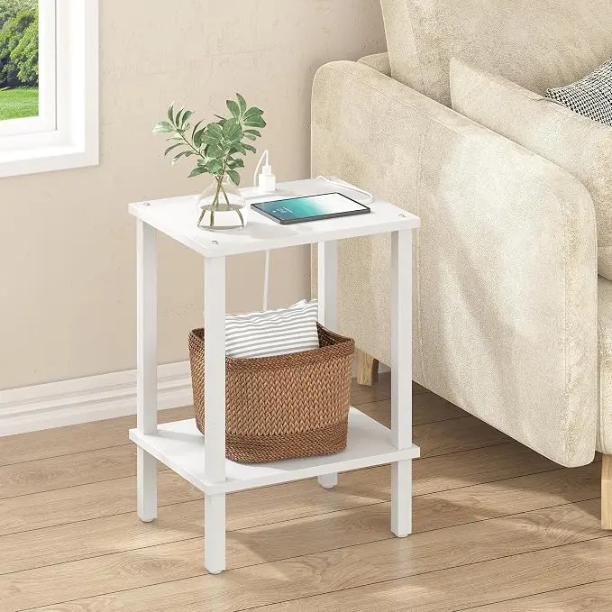 TUTOTAK End Table with Charging Station, Small Side Table with Outlets