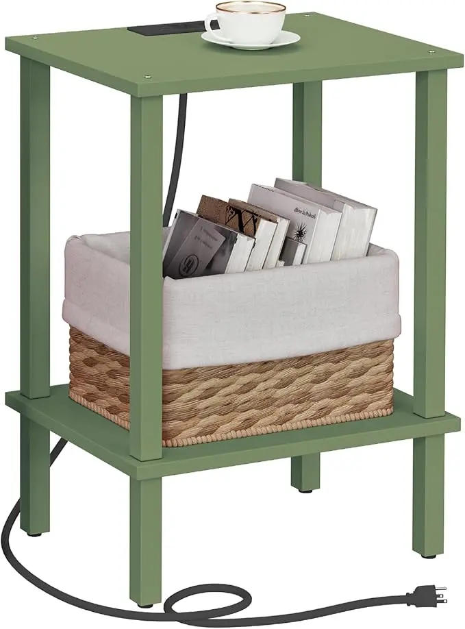 TUTOTAK End Table with Charging Station, Small Side Table with Outlets