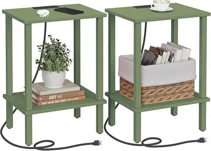 TUTOTAK End Table with Charging Station, Small Side Table with Outlets