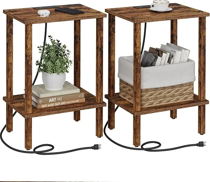 TUTOTAK End Table with Charging Station, Small Side Table with Outlets