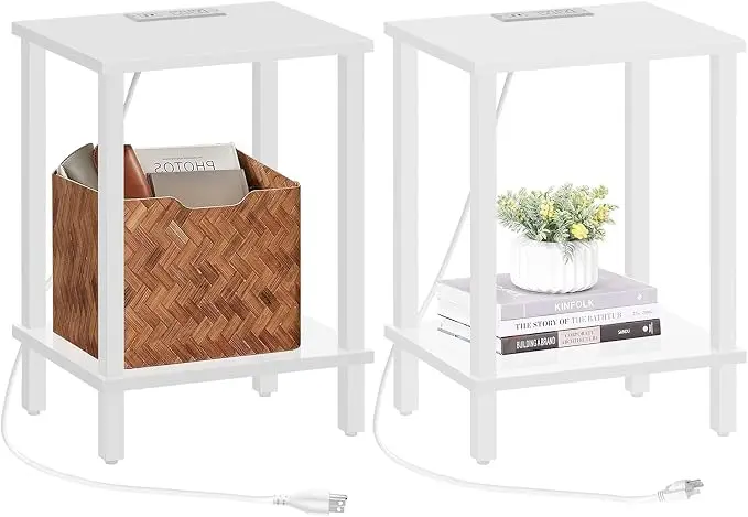 TUTOTAK End Table with Charging Station, Small Side Table with Outlets