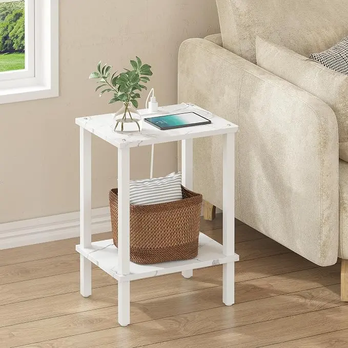 TUTOTAK End Table with Charging Station, Small Side Table with Outlets