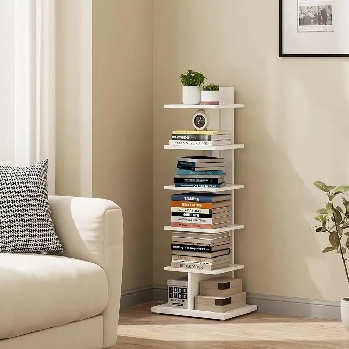 TUTOTAK Narrow Bookshelf, 6-Tier Bookcase, Spine Book Shelf