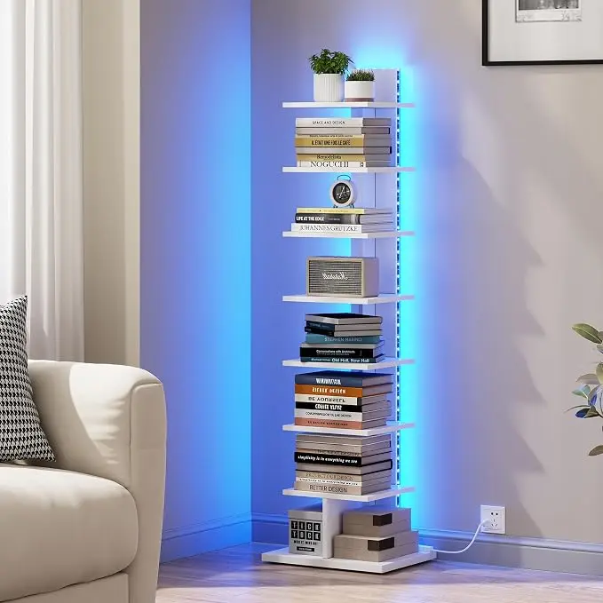 TUTOTAK Narrow Bookshelf, 8-Tier Bookcase