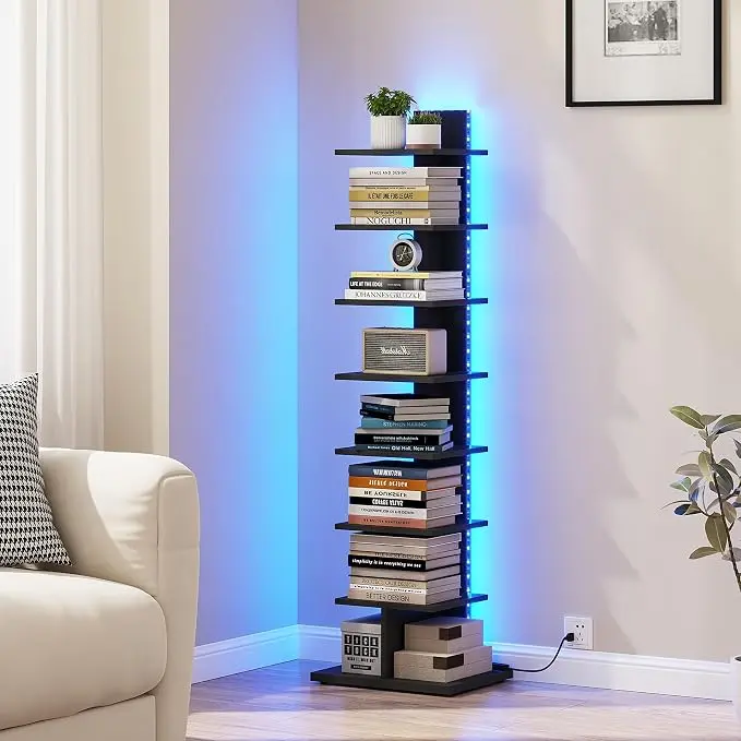 TUTOTAK Narrow Bookshelf, 8-Tier Bookcase