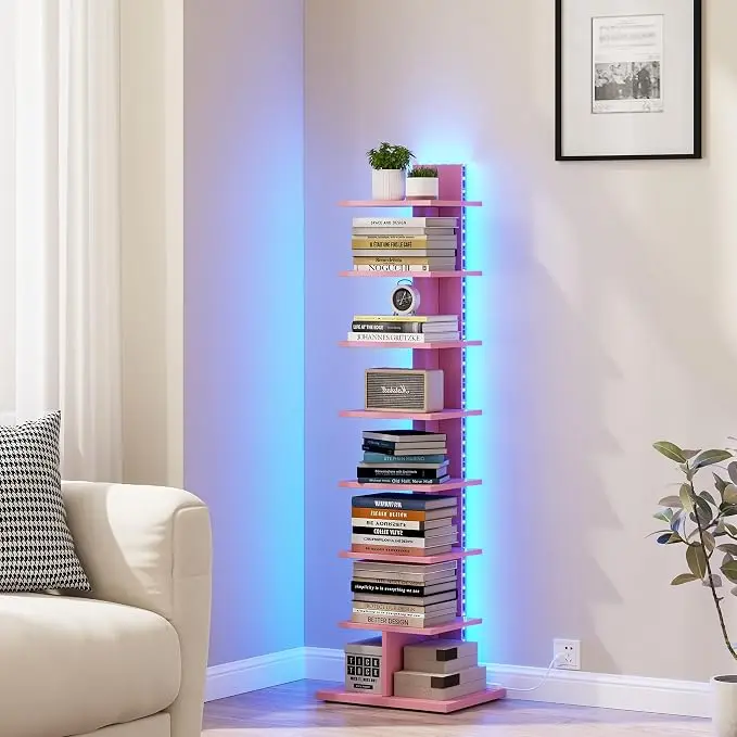 TUTOTAK Narrow Bookshelf, 8-Tier Bookcase