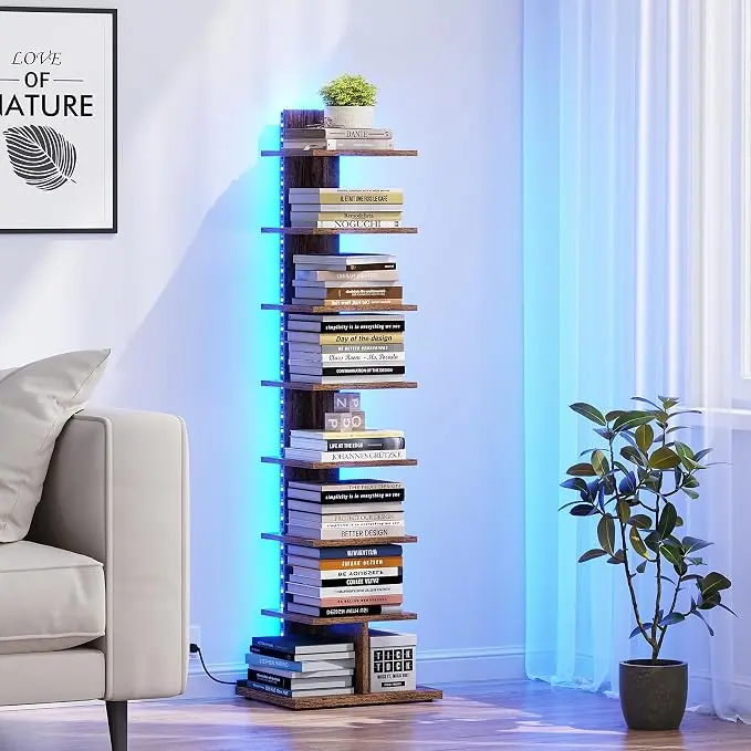 TUTOTAK Narrow Bookshelf, 8-Tier Bookcase