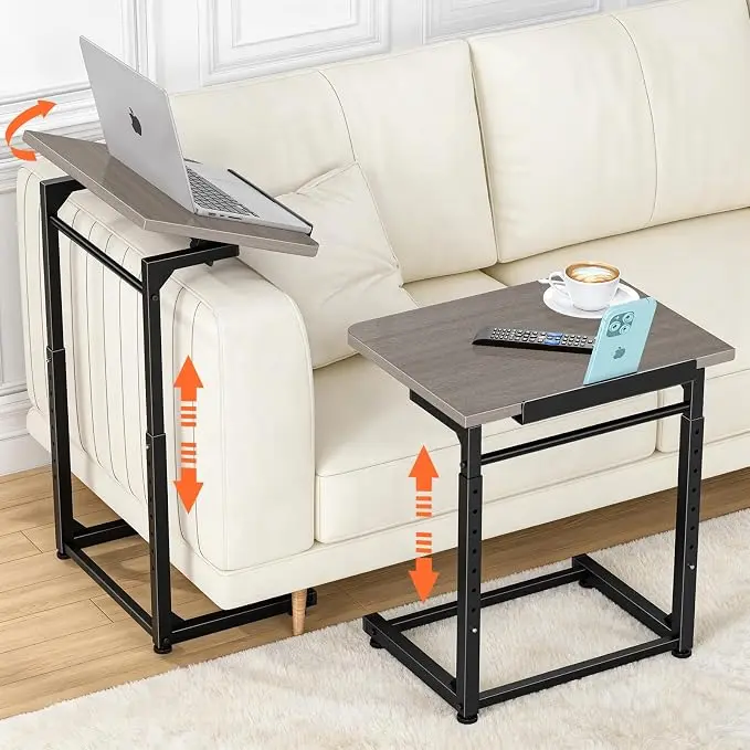 Tv Tray Table, 8-Level Adjustable Height Couch Side Table,90° Tilt Angle