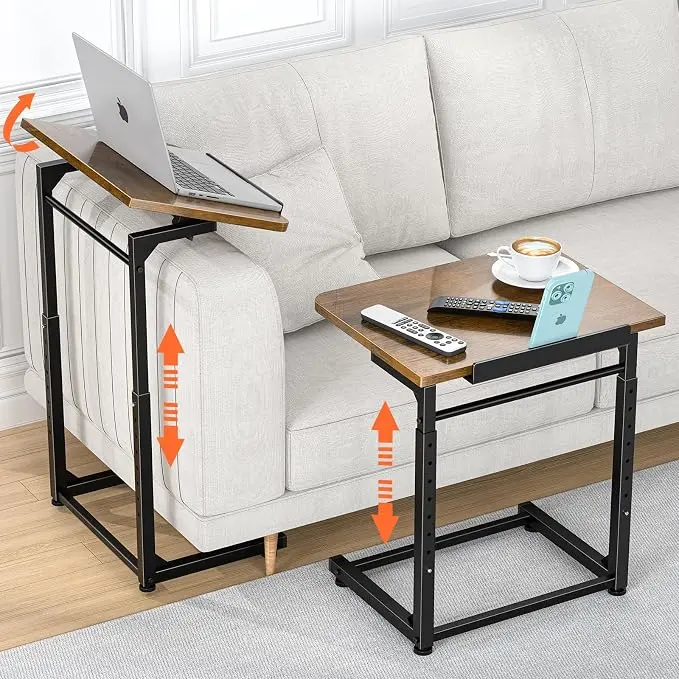 Tv Tray Table, 8-Level Adjustable Height Couch Side Table,90° Tilt Angle