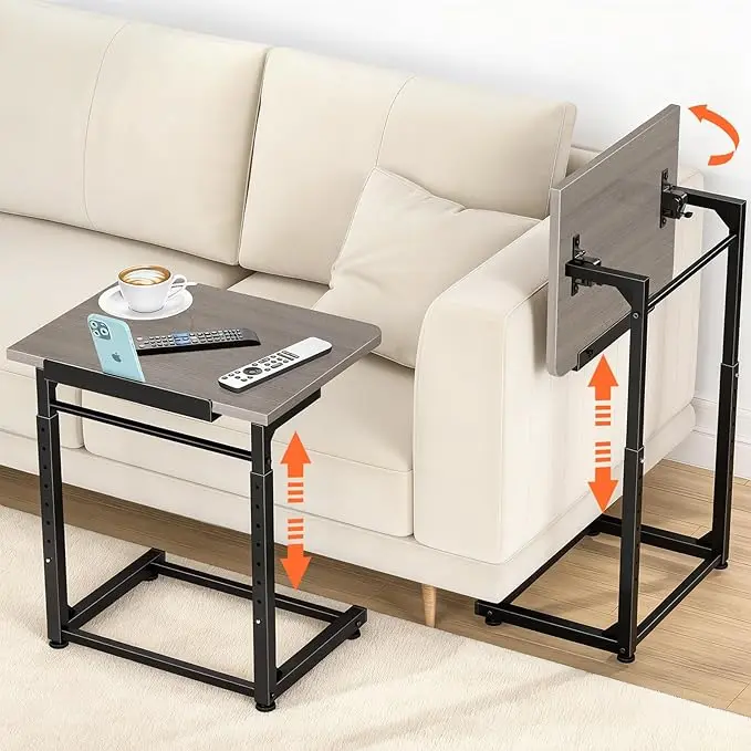 Tv Tray Table Set of 2, 8-Level Adjustable Height Couch Side Table,90° Tilt