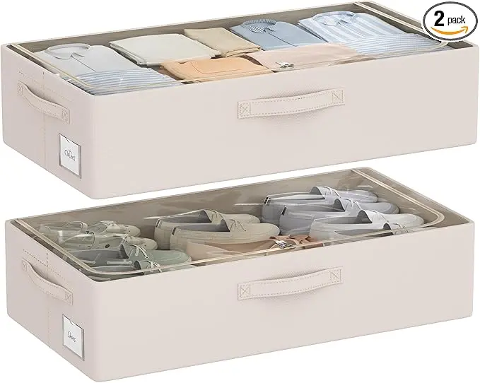 Under Bed Storage Bins Frame Storage Box Oxford Fabric Sturdy Underbed Container Foldable Stackable Large Capacity Clothes Organizer