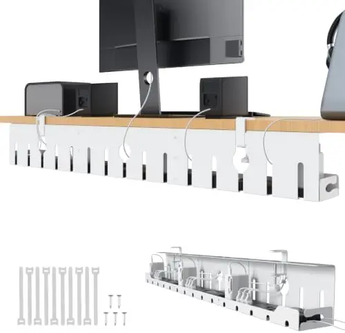 Under Desk Cable Management Tray 48 in, Large Cord Hider, White