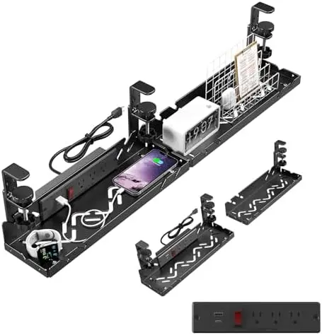Under Desk Cable Management Tray with Power Outlet