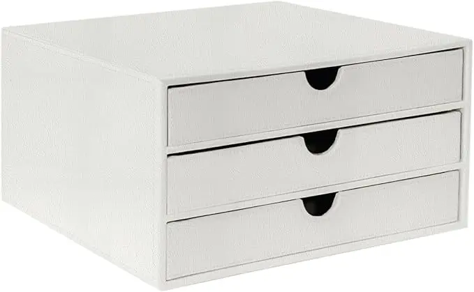 UnionBasic Document Organizer, 3-Drawer File Cabinet Document Storage Box, Office Desktop Filing Organizer, Croco White