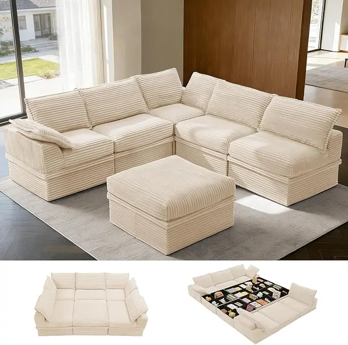 Upgrade Boneless Couch with Storage, Extra Deep&High Seat Modular Sectional