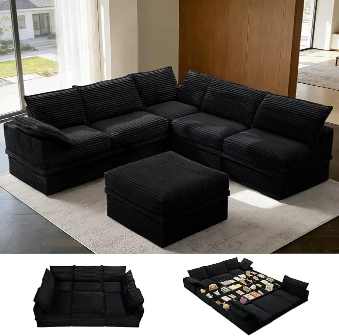Upgrade Boneless Couch with Storage, Extra Deep&High Seat Modular Sectional