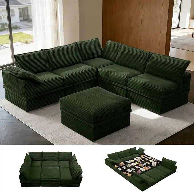 Upgrade Boneless Couch with Storage, Extra Deep&High Seat Modular Sectional