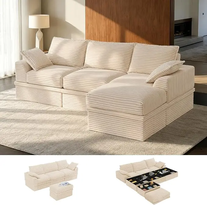 Upgrade Boneless Couch with Storage, Extra Deep&High Seat Modular Sectional