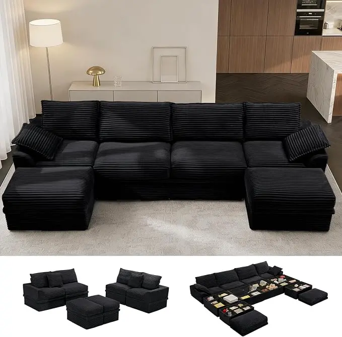 Upgrade Boneless Couch with Storage, Extra Deep&High Seat Modular Sectional