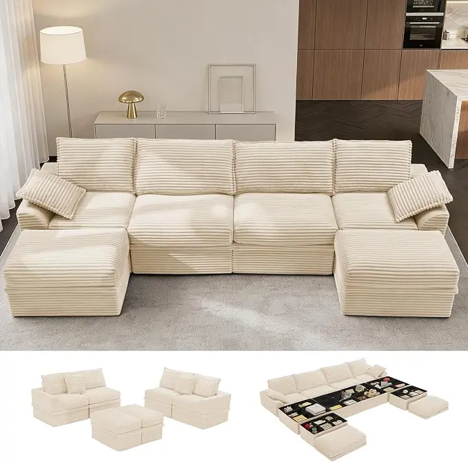 Upgrade Boneless Couch with Storage, Extra Deep&High Seat Modular Sectional
